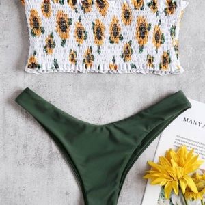 Sunflower Smocked Thong Bikini Set